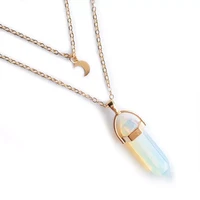 2pcsset new natural crystal stone collarbone necklace chakra hexagon opal pendant necklace female quartz crystal necklace gift