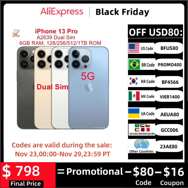 

95% New Original Dual Sim Apple iPhone 13 Pro 128/256/512GB ROM 6.1" Genuine Super Retina XDR OLED Unlocked A15 IOS Face ID NFC