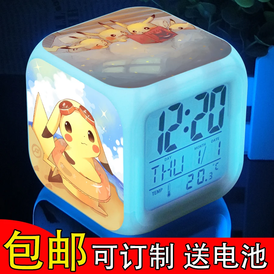 

Будильник Pikachu с покемонами, СВЕТОДИОДНЫЙ Красочный светящийся будильник со светодиодной подсветкой, подарок на день рождения для студенто...