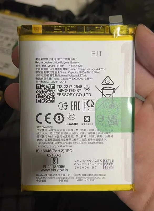 

100% New 5000Mah BLP911 Battery for Reno8 Reno8Pro BLP911 Realme V25 realme 9i RMX3491 battery