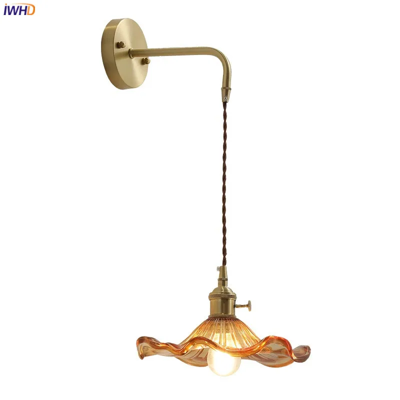 IWHD العنبر الزجاج وحدة إضاءة LED جداريّة ضوء الشمعدان لغرفة المعيشة غرفة نوم بار النحاس المنزل إضاءة داخلية lumaria بجانب مصباح يندبروف