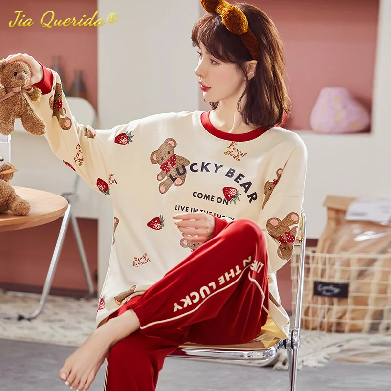 Plus Size Pajamas for Women Cotton Loungewear 4xl 5xl Cat Printing Two Piece Set Autumn Winter Home Clothes for Big Size Ladies