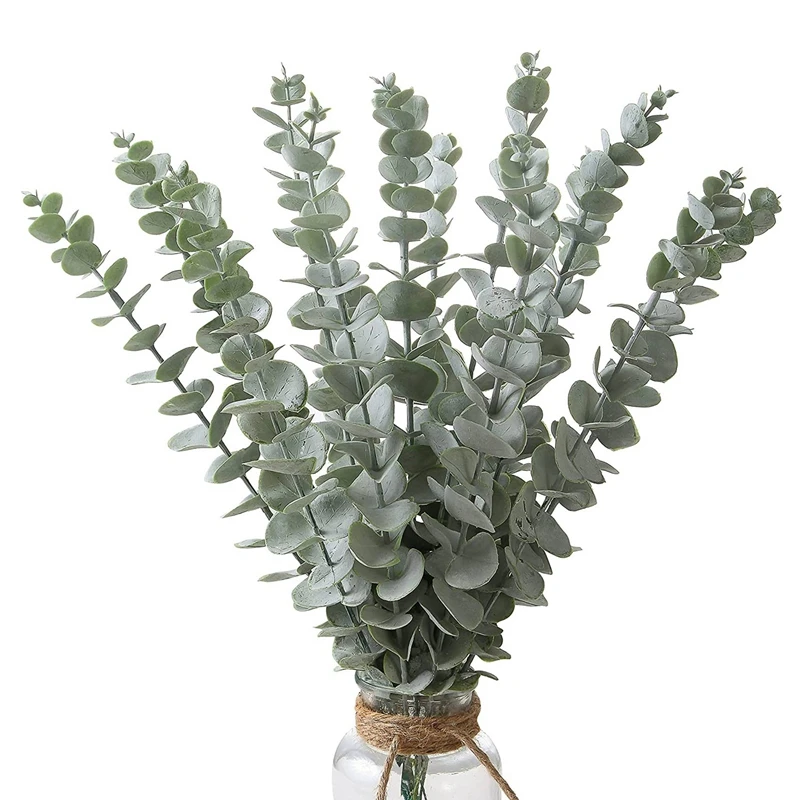 

18 Pcs Artificial Eucalyptus Leaves Stems Fake Plastic Plants Grey Green Real Touch Eucalyptus Branches For Halloween