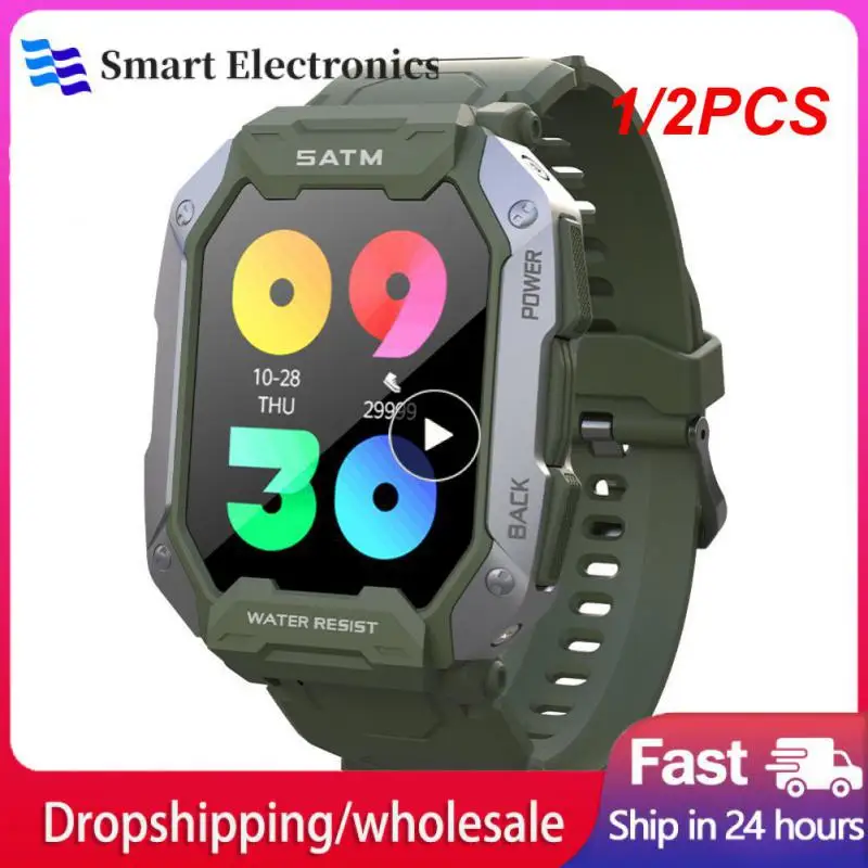

1/2PCS NEW Smart Watch Men 24 Sports 5ATM Waterproof Swim Fitness Tracker Heart Rate Blood Oxygen Monitor Military