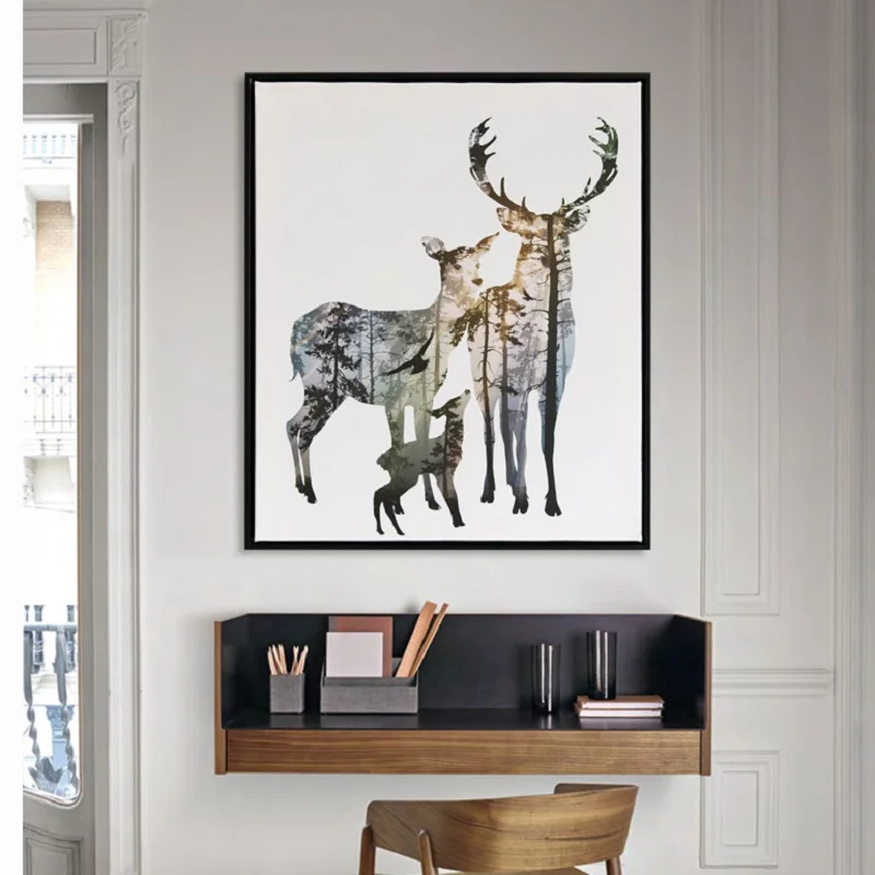 

Angel's Art Unframed Modern Nordic Style Deer Cat Elephant Animal Silhouette Landscape Print Wall Decor Canvas Painting