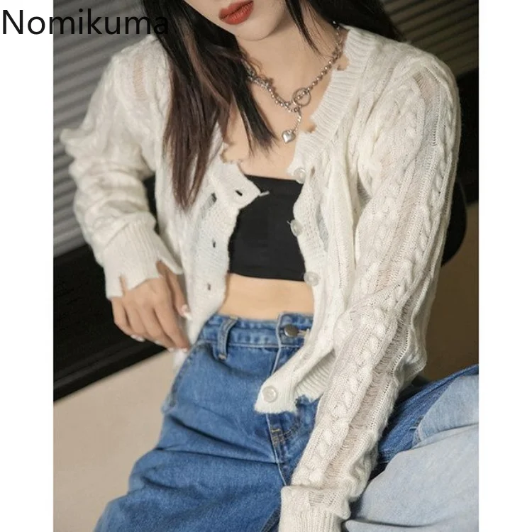 

Женский вязаный кардиган с круглым вырезом, длинным рукавом