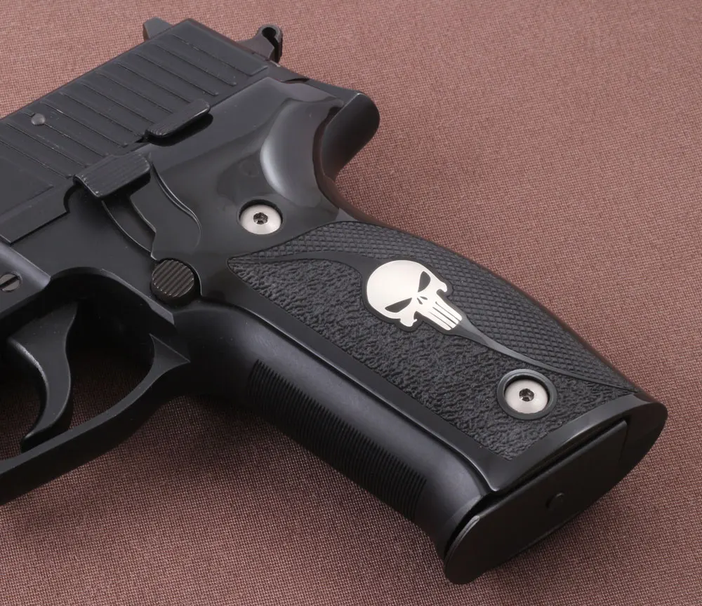 

Ksdгрипсы Sig Sauer P226 совместимый черный акриловый захват для замены (половинный, серебряный скелетная фигура)