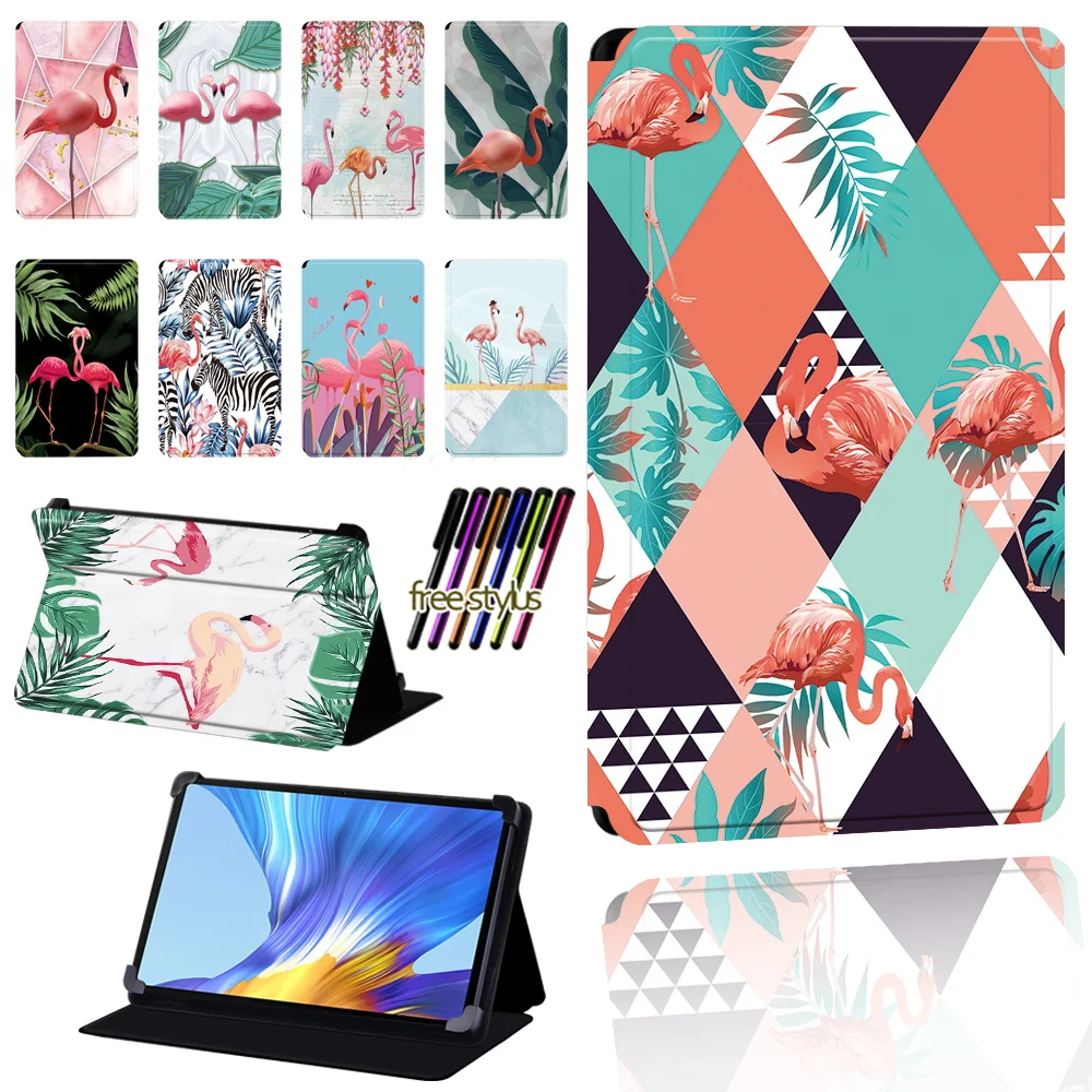 

Tablet Case for Huawei MatePad 10.4"/10.8"/Pro 10.8"/T8/Honor V6 Leather Adjustable Tablet Stand Anti-fall Cover Flamingo Print