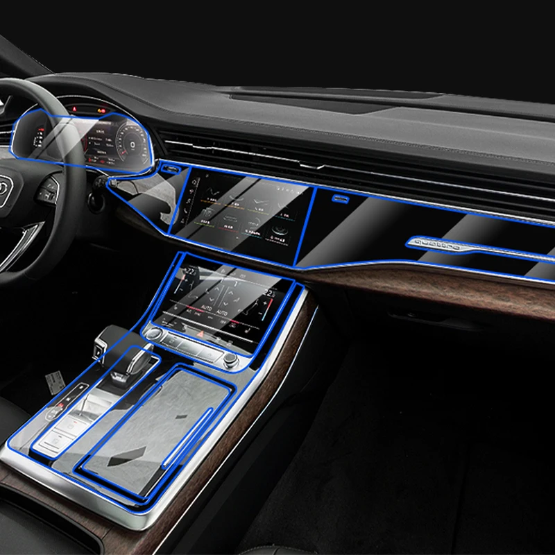 

Прозрачная пленка из ТПУ для Audi Q7 Q8 2019-2022, наклейки для салона автомобиля, наклейки для центральной консоли, экрана навигации, приборной панели двери