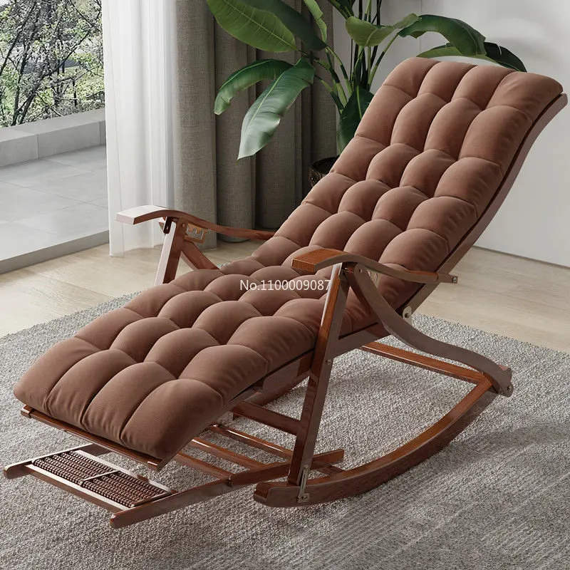 

Recliner Leisure Dining Bamboo Rocking Chair Adult Balcony Relax Armrest Folding Bed Chaises De Salon Japanese Furniture FGM