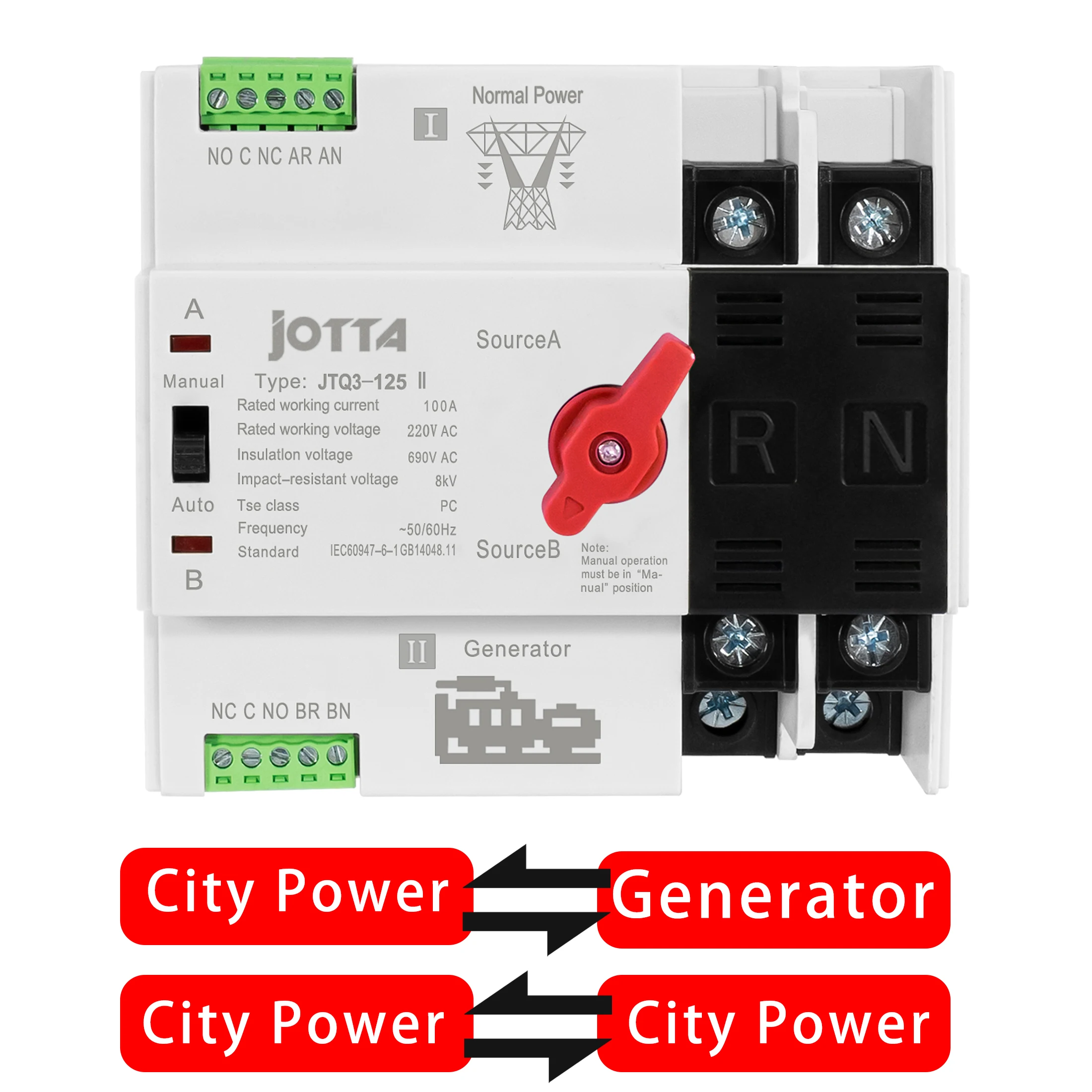 JOTTA 2P 100A 220V Mini ATS автоматический резервный переключатель электрические