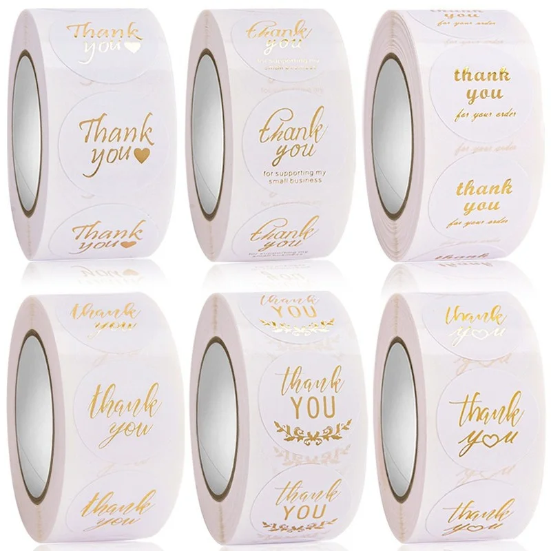 

500 Pieces/roll Thank You Stickers Hot Stamping Thank You Label Sticker Food Package Letter Seal Stickers for Small Business