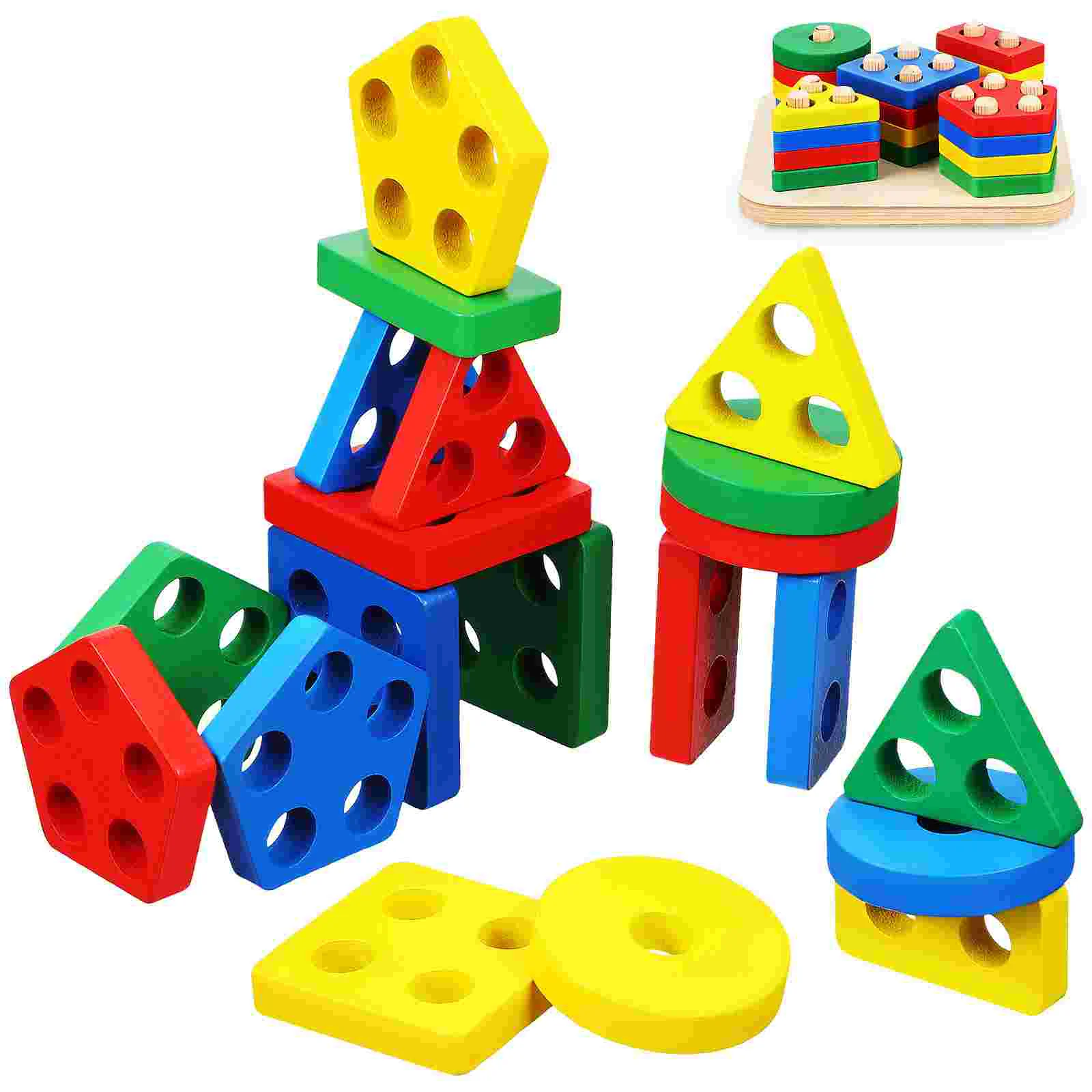 

Blocks Woodedn Toys Baby Educational Montessori Toddlers Wooden Sorting Stacking Puzzles Set Columns