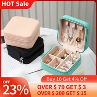 jewelry box portable storage organizer earring holder zipper women jewelry display travel case 100x100x55mm