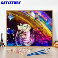 gatyztory painting by number colorful cat butterfly drawing on canvas handpainted diy pictures by number animals kits home decor