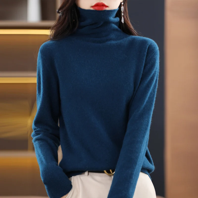 

Hot Sale Ladies New 100% Mink Fleece Sweater Turtleneck Knit Long Sleeve Slim Slim Fashion Pullover Sweater Autumn and Winter