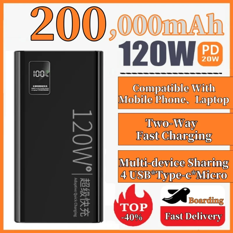 Супербыстрая зарядка 120 Вт внешний аккумулятор на 30000 мАч с 100% достаточной