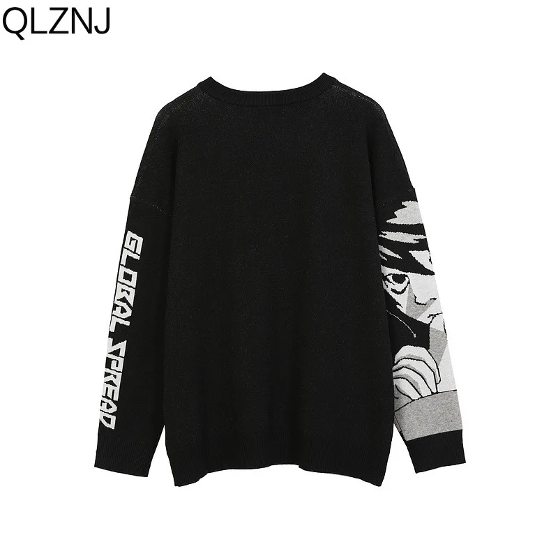 Anime Girl Sweater Men Y2k Clothes Streetwear Pullover Harajuku Vintage Jumpers Hip Hop Casual Loose Black Knitted Sweaters Top