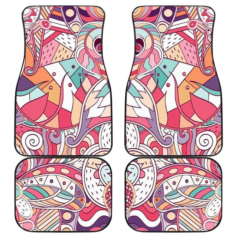 

Pastel Bohemian Floral Pattern Print Front and Back Car Floor Mats Heavy Carpet Front and Rear Full Set 4PCs Pack