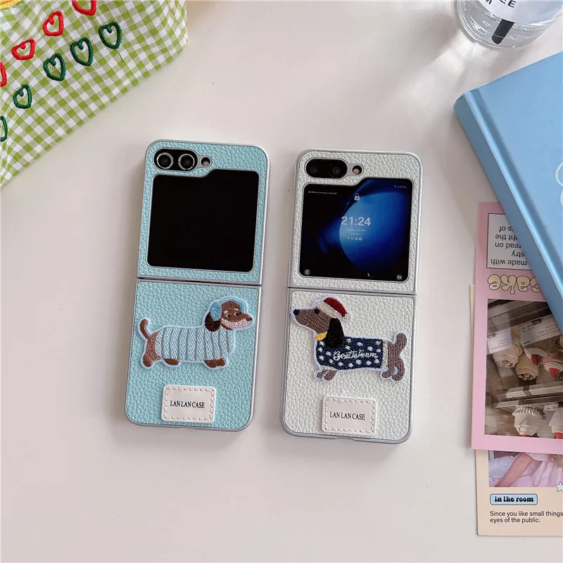 Чехол для телефона с короткой цепочкой Cute Sausage Dog Samsung Galaxy Z Flip6 Flip5 Flip4 Flip3 Cover Razr50 Ultra