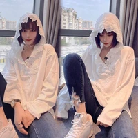 2022 summer new fashion stitching lace hooded t shirt women loose top fashion all match long sleeved bottoming shirt boutique