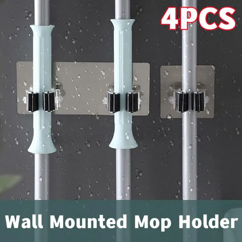 

Bathroom Mop Holder Self Adhesive Wall-Mounted Mop Organizer Holder Brush Rack Hooks Broom Hanger Strong Multi-Purpose Hooks