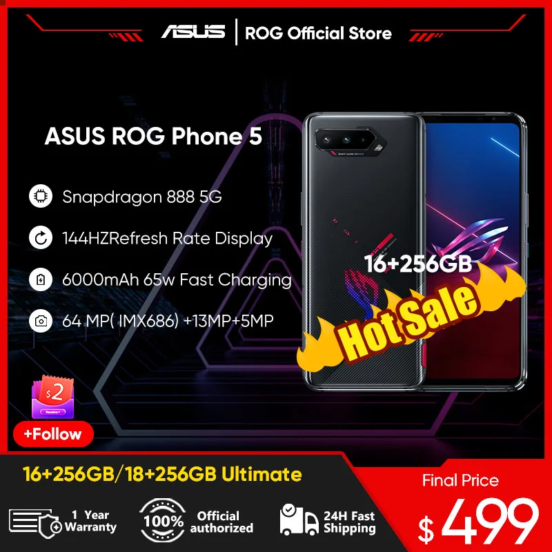 ASUS ROG Phone 5 5G Smartphone Snapdragon 888 6.78'' 144Hz AMOLED 6000mAh 65W Fast charging Gaming Phone NFC Global ROM