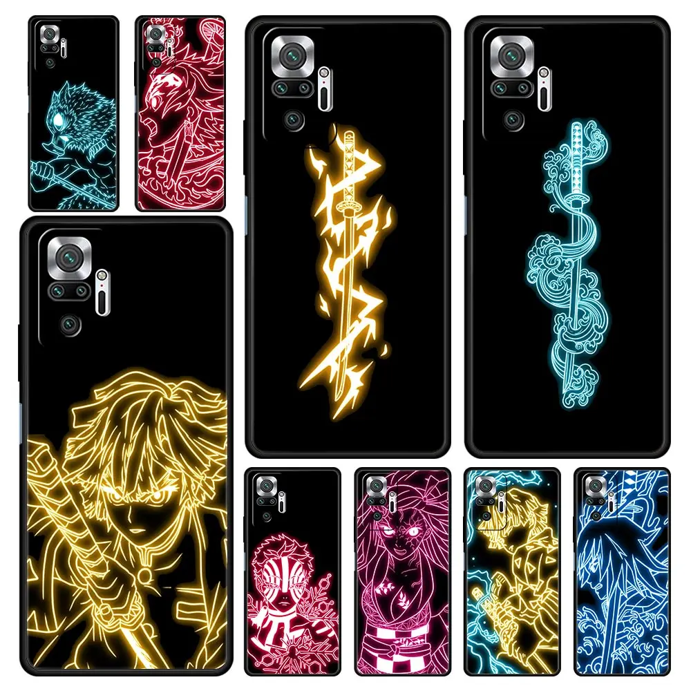 

Demon Slayer Zenitsu neon Luxury Phone Case For Xiaomi Redmi Note 12 11 10 Pro Plus 9S 9 8 7 9T 8T 9C 9A 5G K40 Gaming Cover