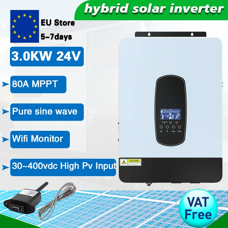 

3.2Kva/3.0KW 24V Pure Sine Wave 80A MPPT Solar Controller,55~450vdc High Pv Input With Wifi Solar inverter