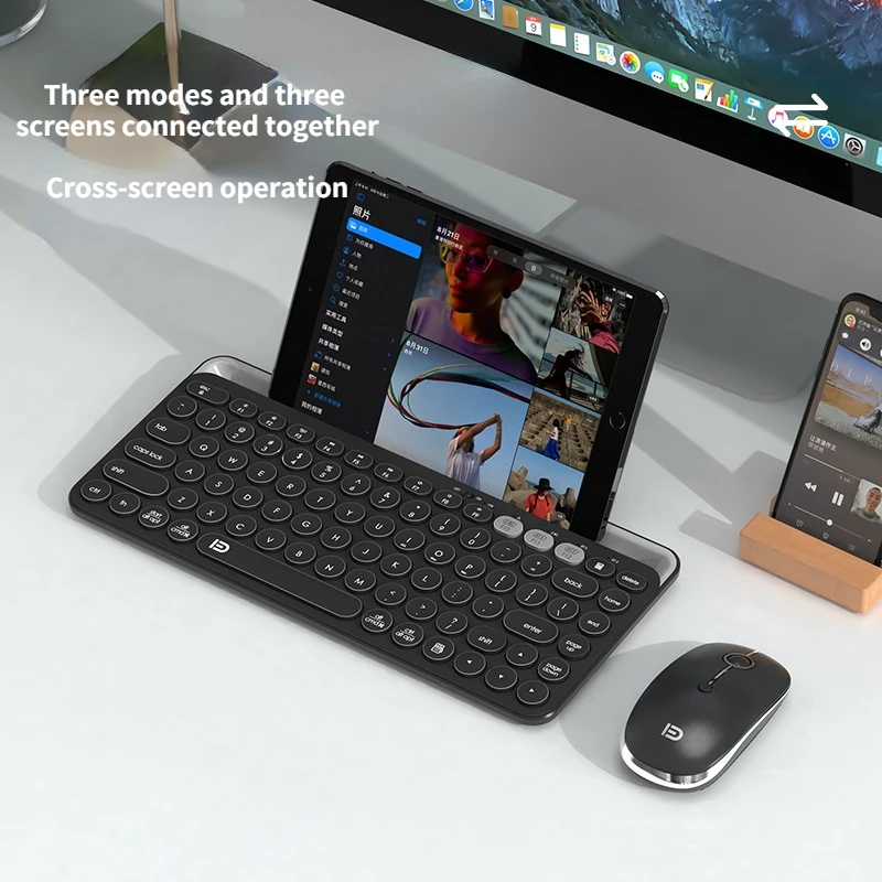 gaming wireless bluetooth keyboard round keycap integrated stand multi device portable keyboard for tablet laptop phone dropship free global shipping