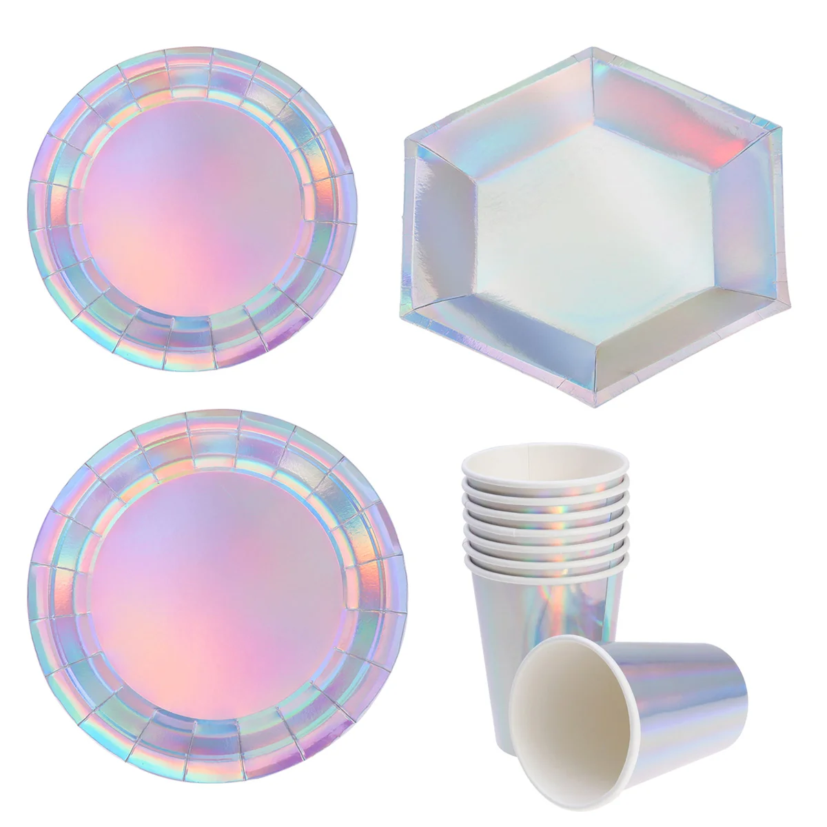 

32 Party Holographic Foil Plate and Cup Iridescent Party