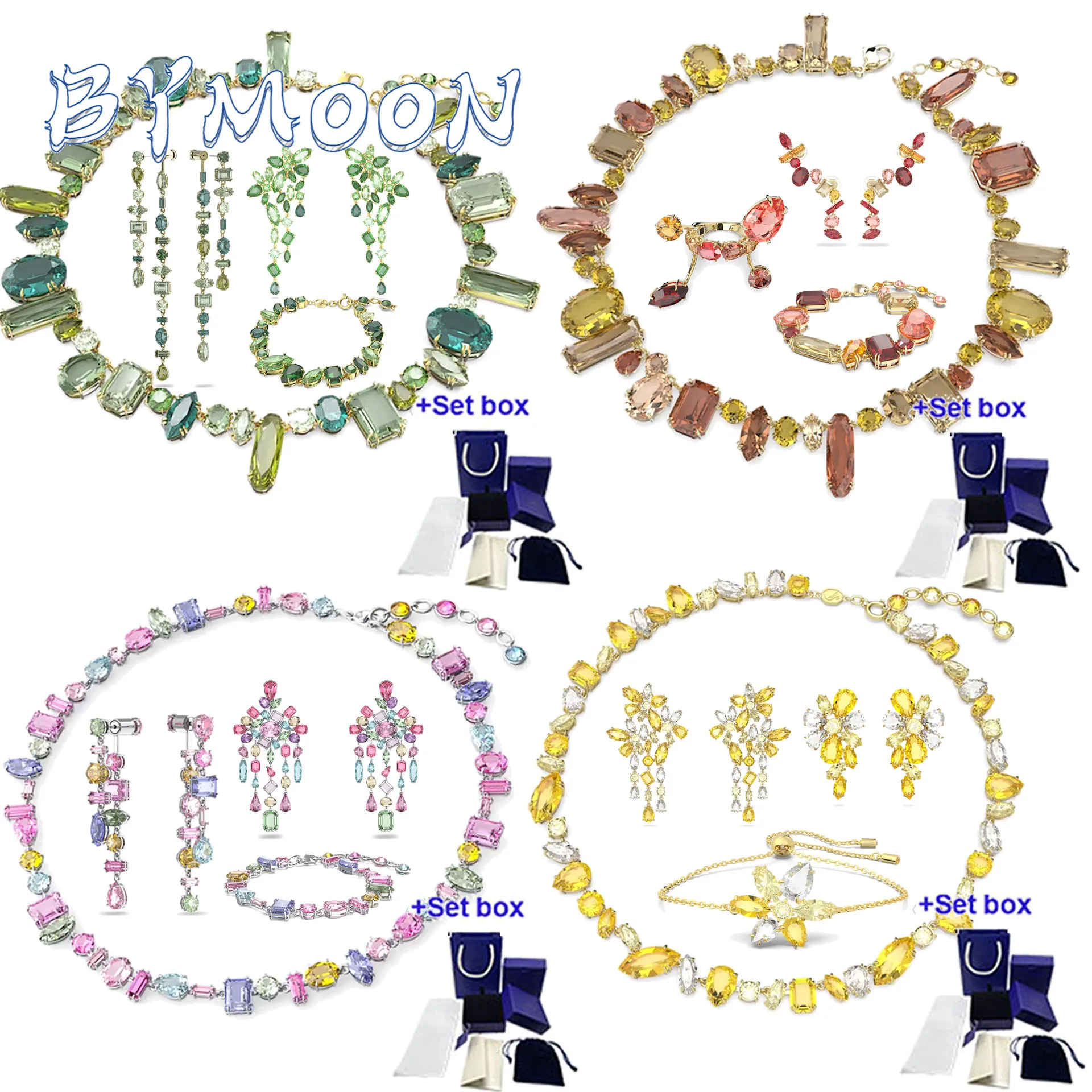 

Original SWAN New GEMA With Box Fine Jewelry Set Trendy Candy Earrings Bracelet Necklace for Women Gift With Logo Free Shipping