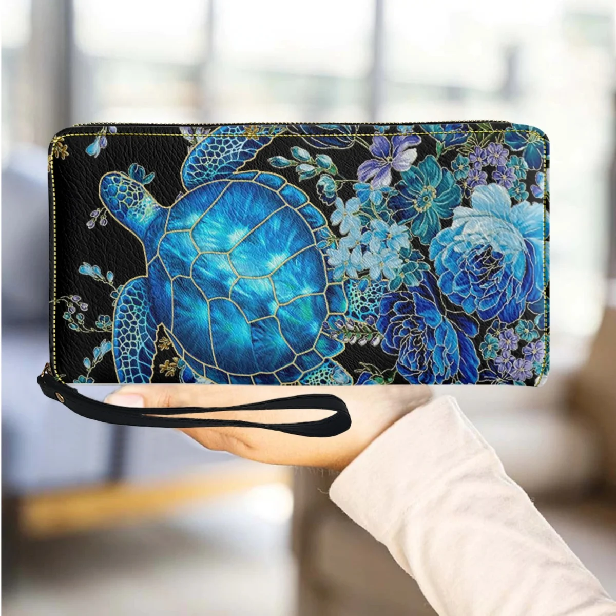 

Blue Hawaiian Turtle Rose Print Wristband Wallet High Quality Casual Long Zipper Clutch Party Girl Popular Coin Purse Female New