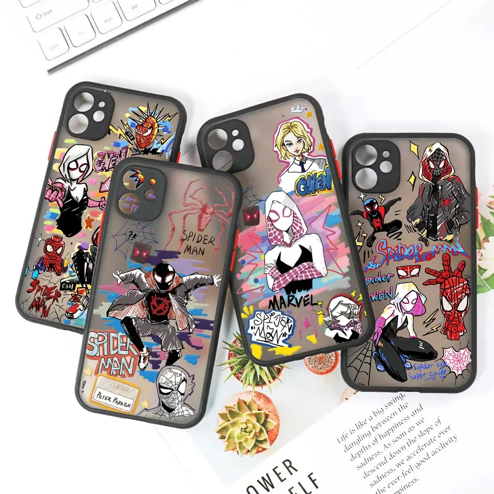 Фото Матовый чехол Spider Gwen Spiderman Miles Morales для iPhone 17E 17 16 16E 15 14 13 12 11 Pro Max 17 Air 7 8 Plus XR XS, защитный чехол-броня №2