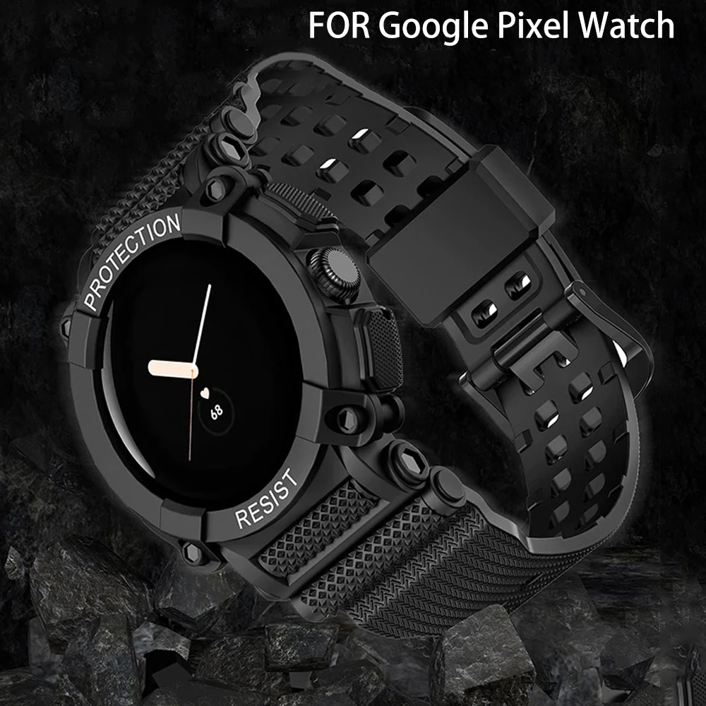 

ТПУ прочный Чехол + ремешок для наручных часов Google Pixel, спортивный силиконовый ремешок на запястье + противоударный браслет Pixel Watch Active Band