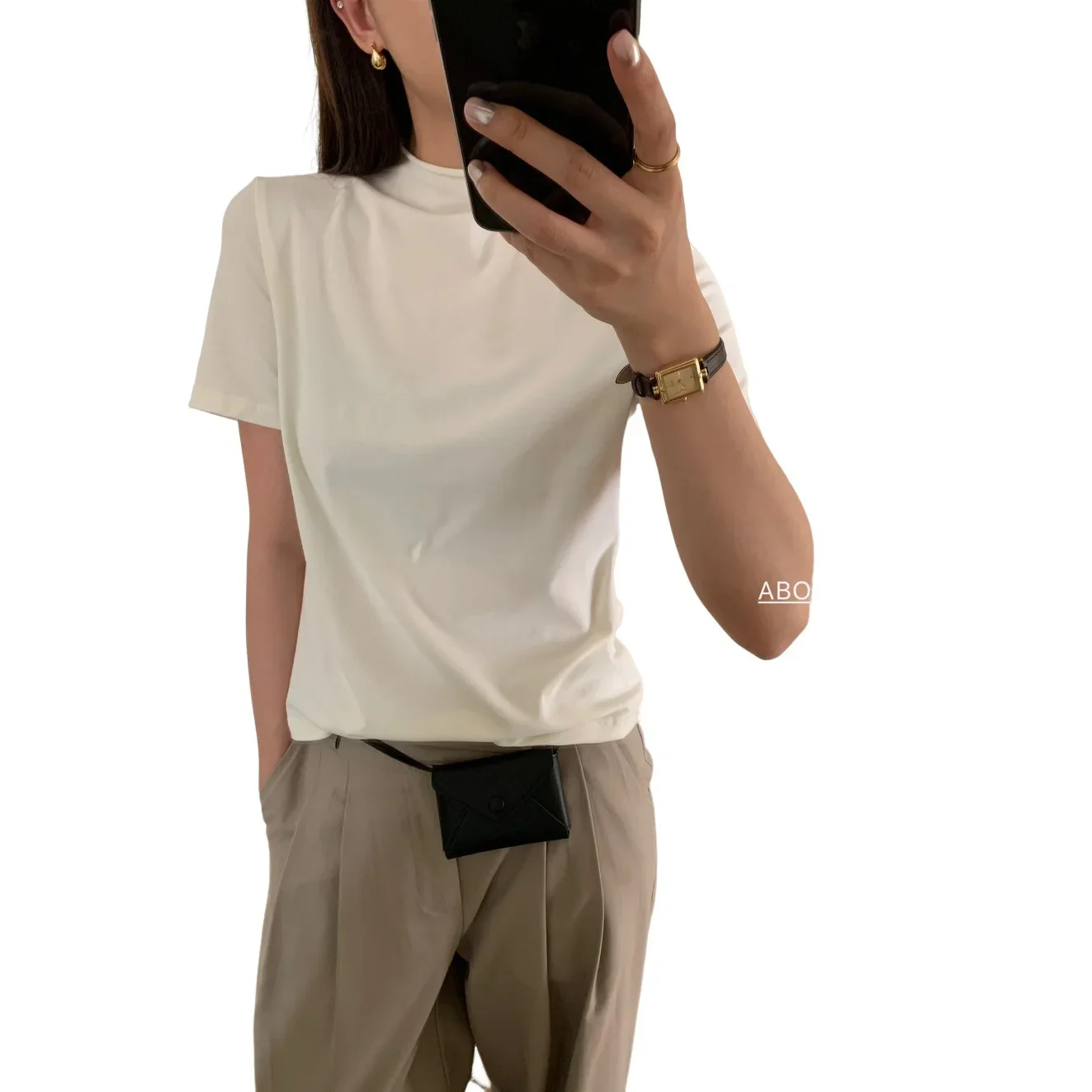 Осенняя новая простая Корейская женская однотонная Универсальная футболка ABOWLAB