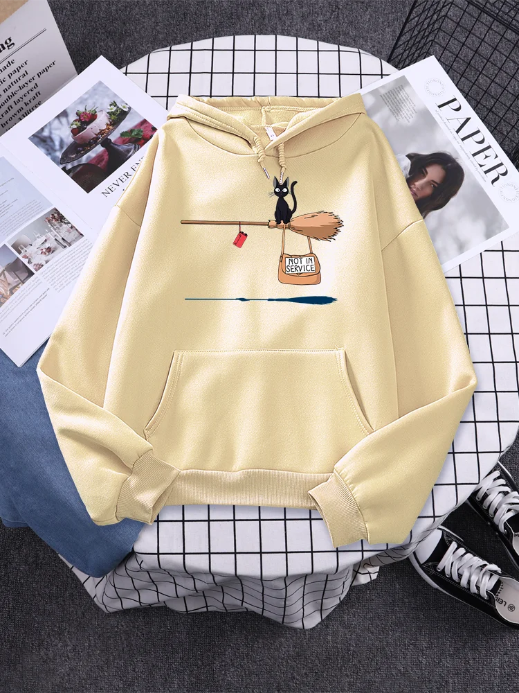 

Cute Cat Not In Service Print New Hoodies Womens Autumn Fleece Pullover Hip Hop Pullover Hoodie Casual Loose Clothing Female