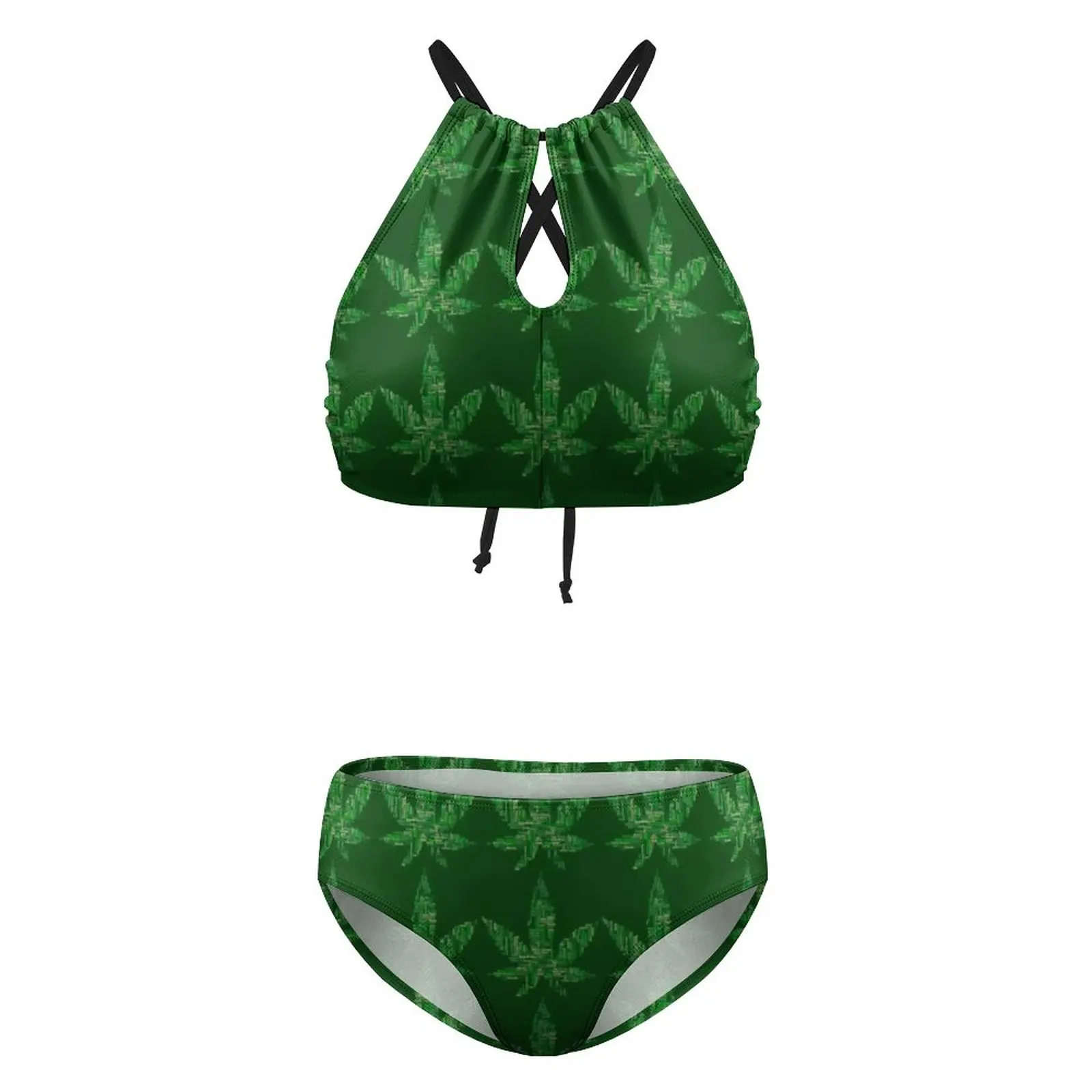 Женский винтажный купальник-бикини с принтом высокой горловиной |