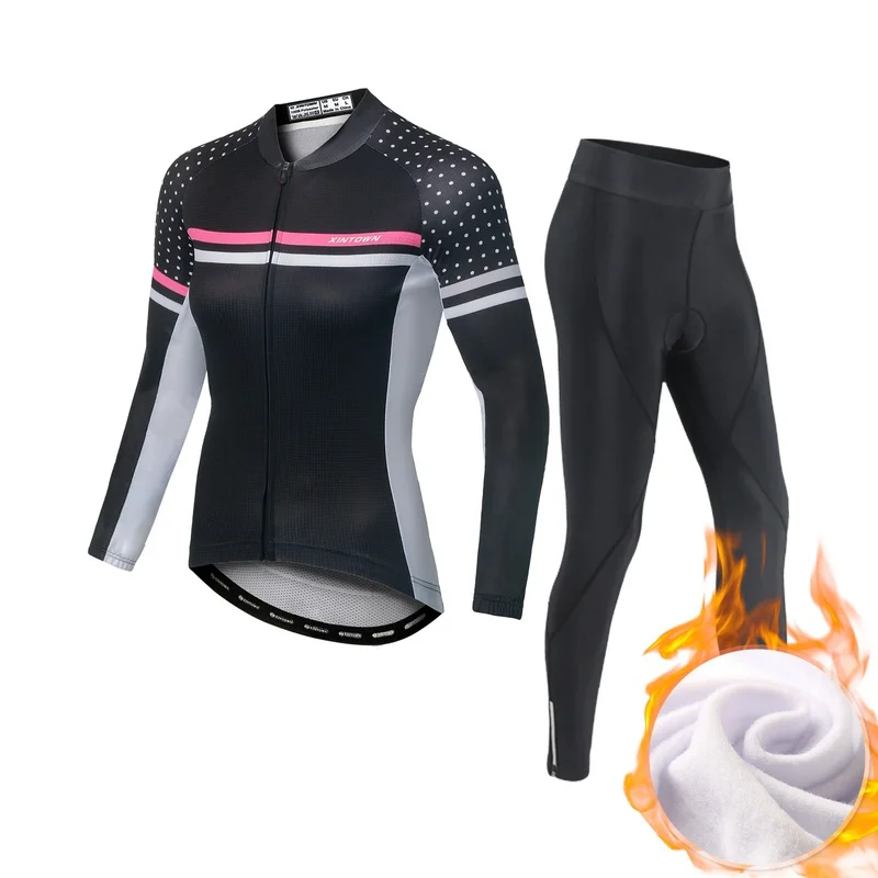 Winter Fleece Riding Bicycle Jerseys Cycling Clothing Set Keep Warm Women Long Sleeve Bicycle Clothes Suit