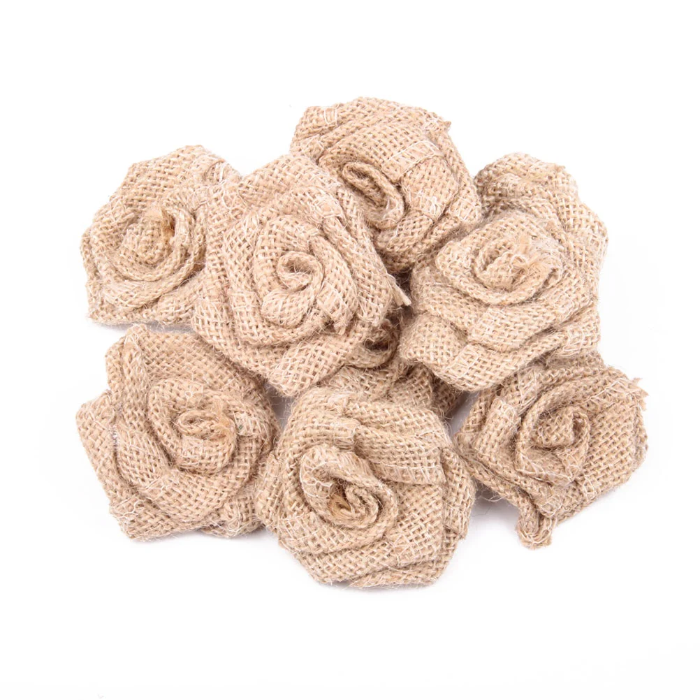 

6pcs Natural Burlap Roses Vintage Rustic Flowers for Headbands Hair Accessory DIY Crafts Wedding Christmas Party Scrapbooking