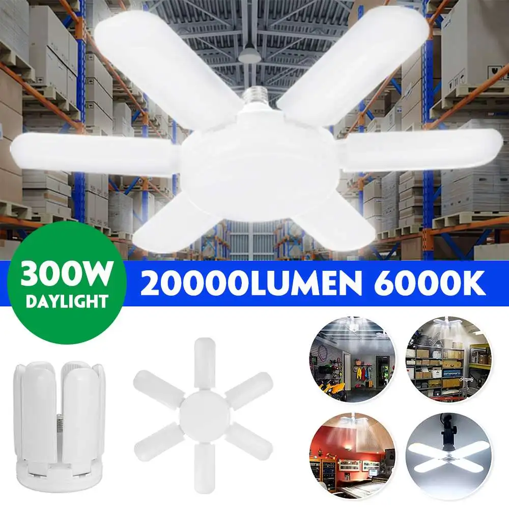 

300W LED Garage Light E27 20000LM Ceiling Lamp Panel Adjustable Deformable Foldable Ceiling Light For Storage Warehouse Workshop