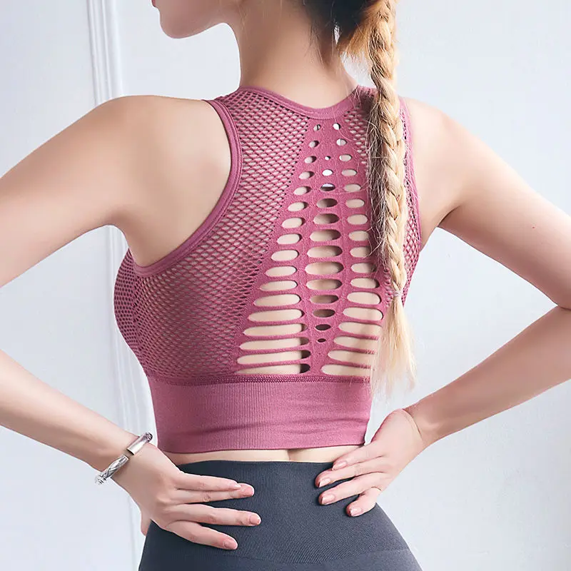 

Seamless Yoga Running Sports Bra Woman Sexy Mesh Cross Back Wire Free Bras For Women Sportswear Shockproof Bralette Gym Crop Top