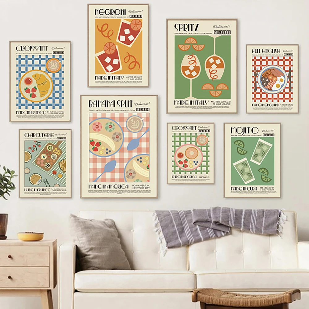 

Japanese Foods Nordic Poster and Prints Drink Cocktail Mojito Cartoon Canvas Painting Retro Kitchen Bar Decor Wall Art Pictures