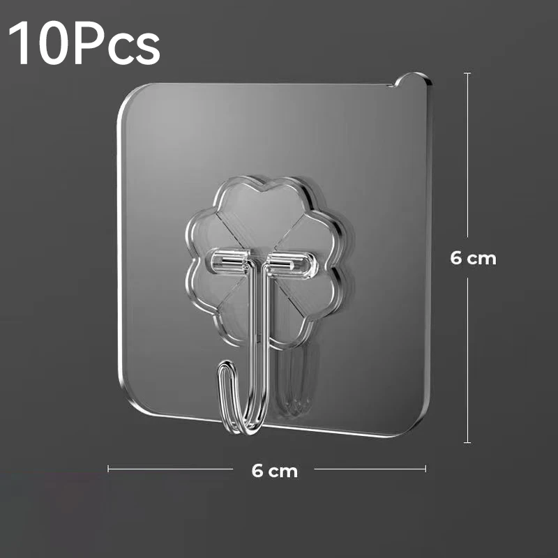 

10Pcs Transparent Stainless Steel Strong Self Adhesive Hooks Key Storage Hanger for Kitchen Bathroom Door Wall Multi-Function