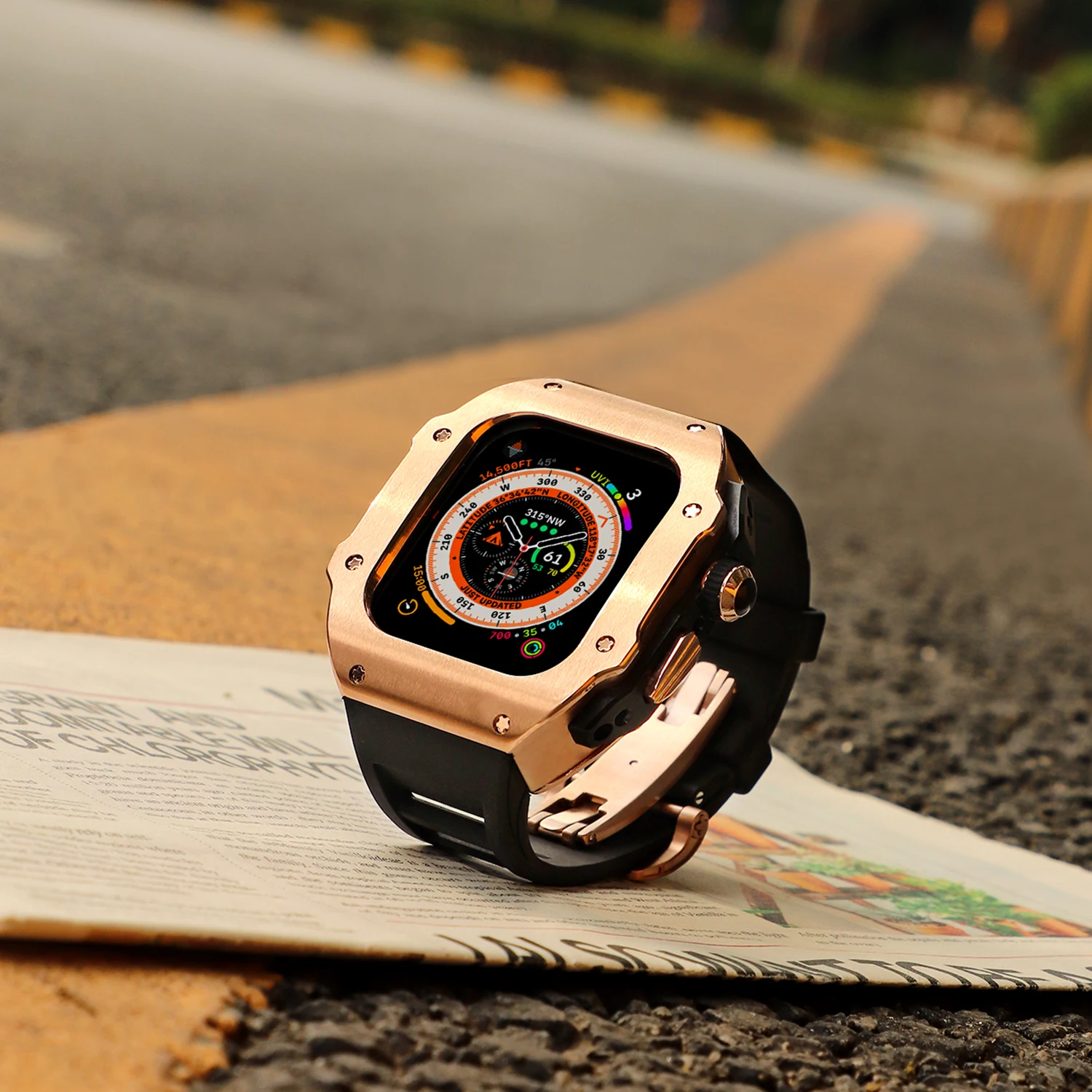 Stainless Steel Mod Case For Apple Watch Ultra 49mm Metal Modification Kit For iWatch 8 7 45mm 6 5 SE 4 44mm Rubber Sports Strap