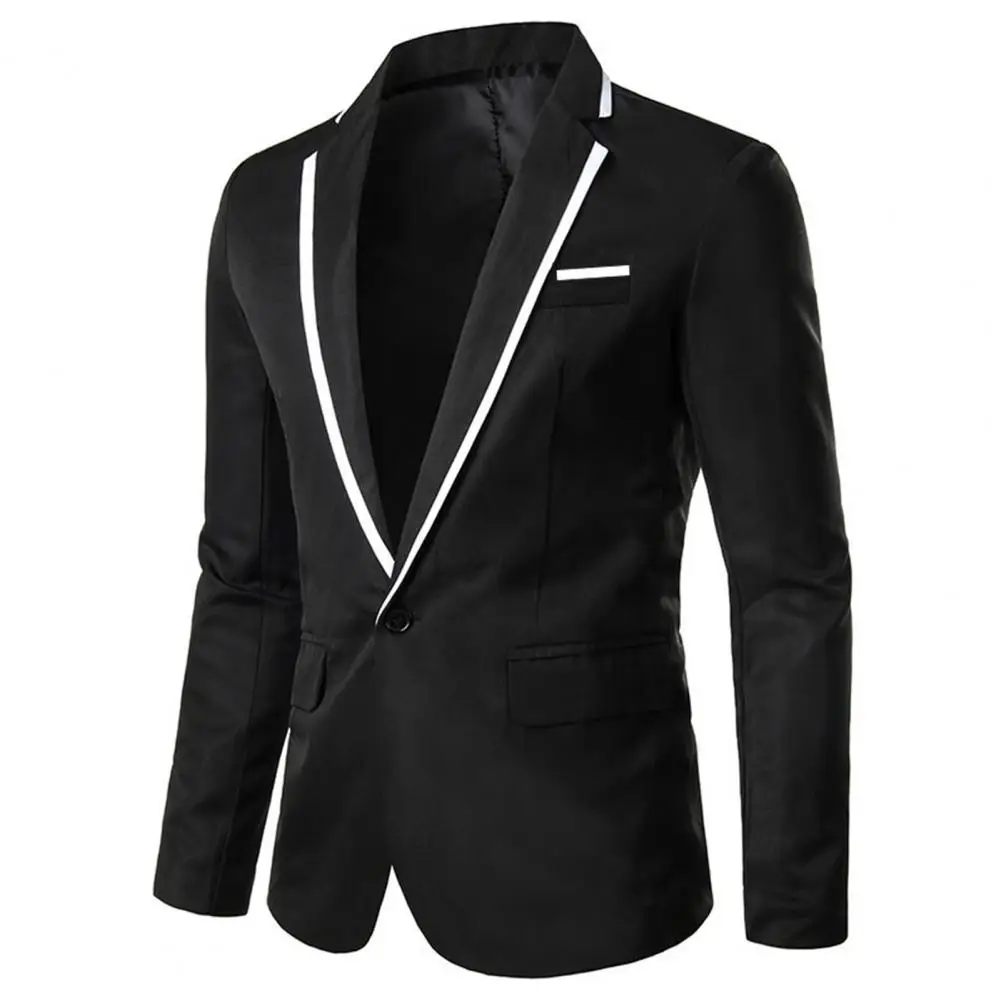 

Autumn Men Slim Blazer Turndown Collar Single Button Pockets Color Block Suit Jacket Wedding Office