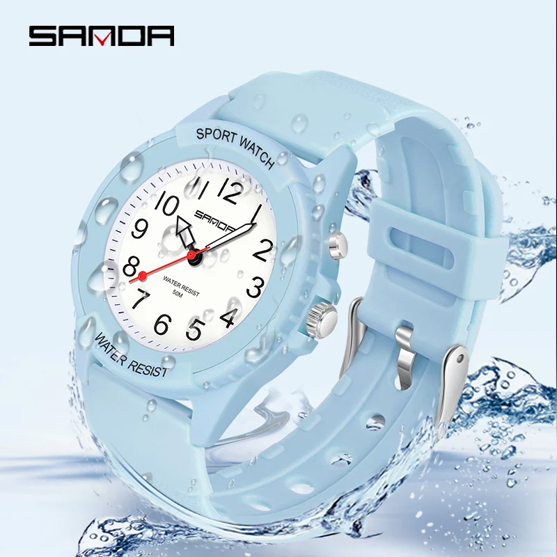 SANDA Women Watch Sports Watch Quartz 50M Waterproof Blue Silicone Strap Luminous Dial Fashion Womens Watches Reloj Mujer 6018