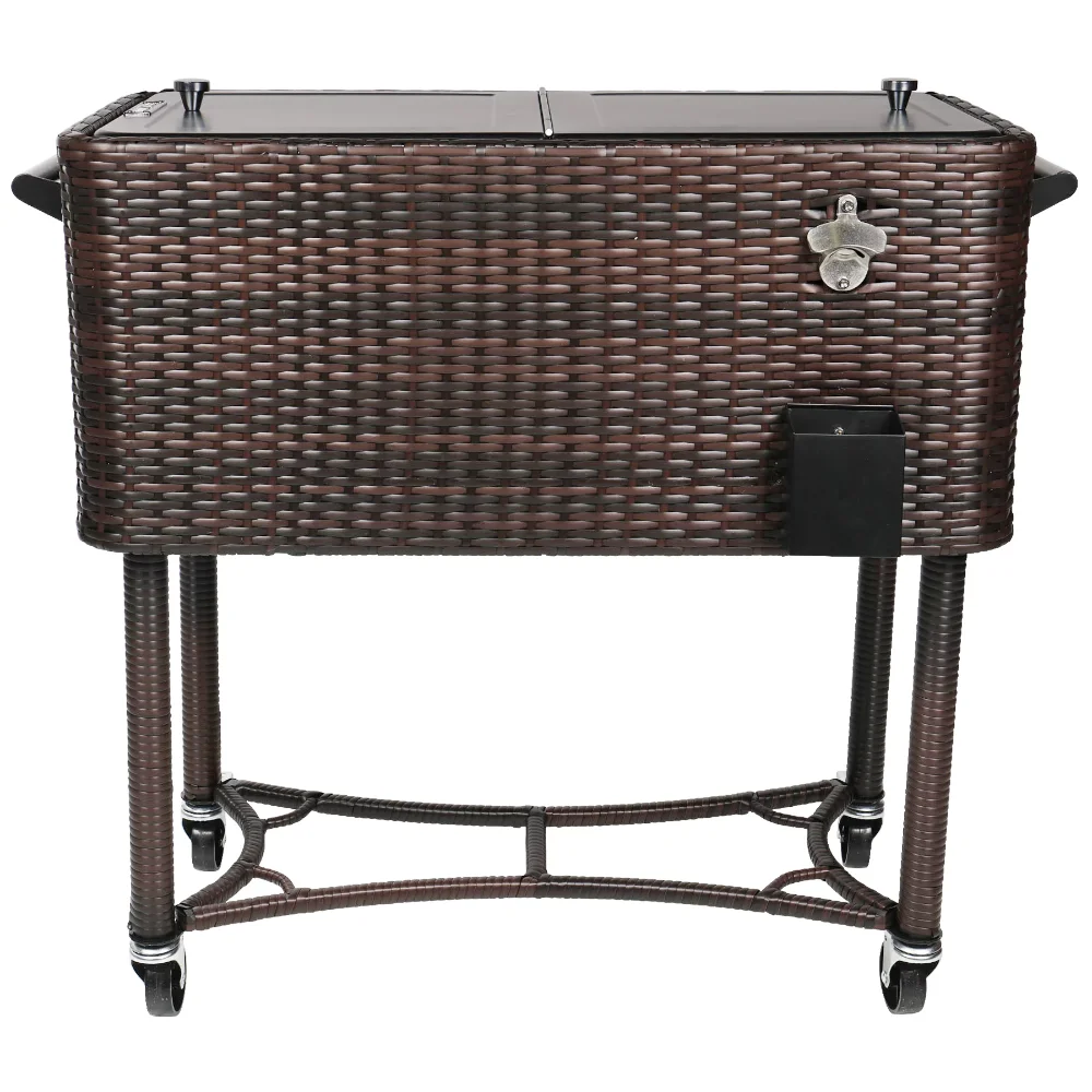 

Плетеный уличный кулер Permasteel 80-Qt для внутреннего дворика, плетеная тележка-кулер ручной работы, Плетеный охладитель на колесах с ручкой, коричневый