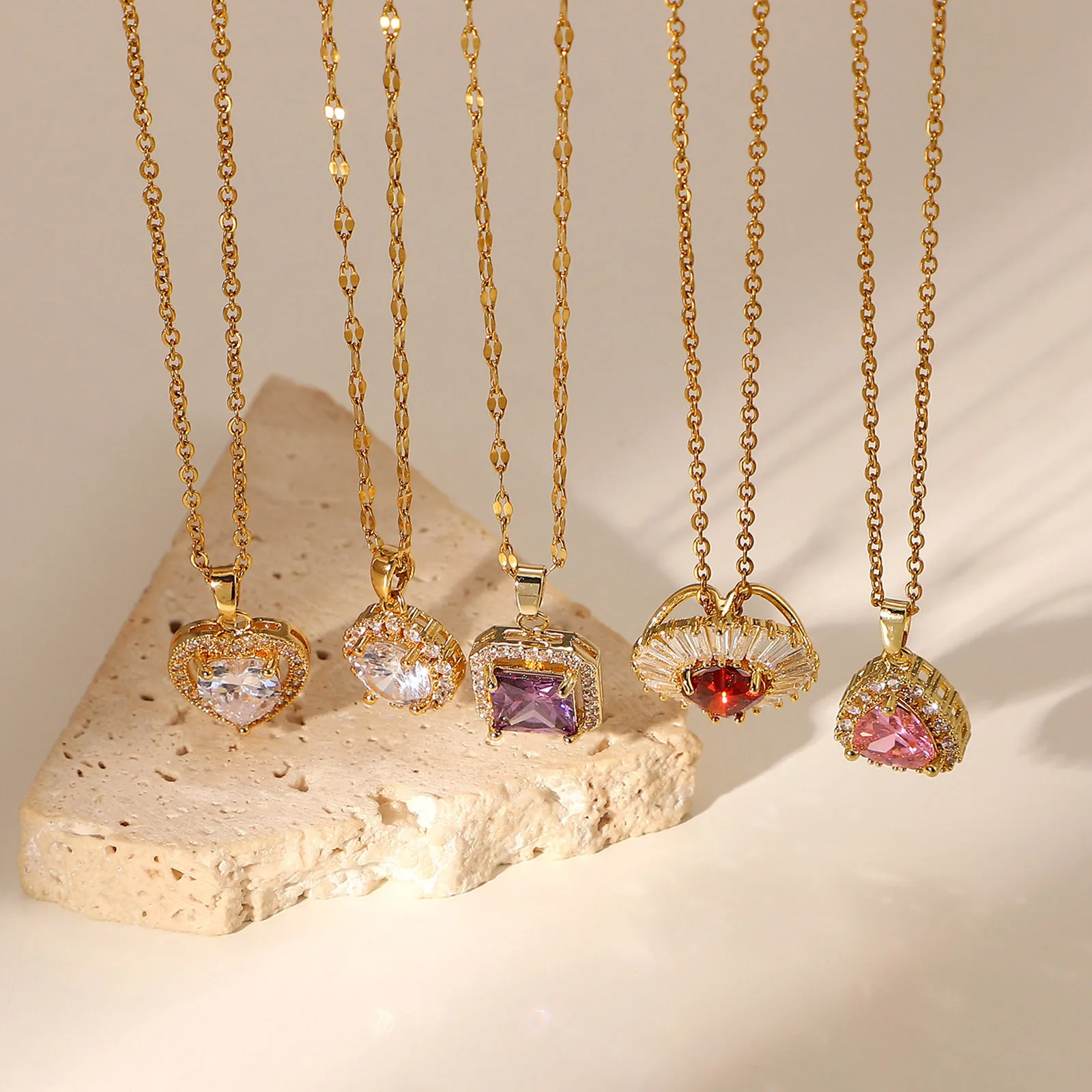 

18K Real Gold Plated With Zircon Stainless Steel Necklace Fashion Square Geometric Pendant For Women Charm Birthday Jewelry