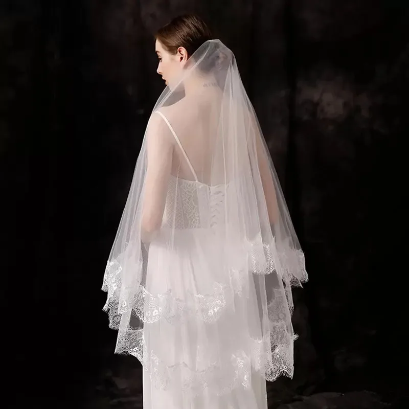 Фата свадебная с гребнем мягкая кружевная длинная свадебный аксессуар